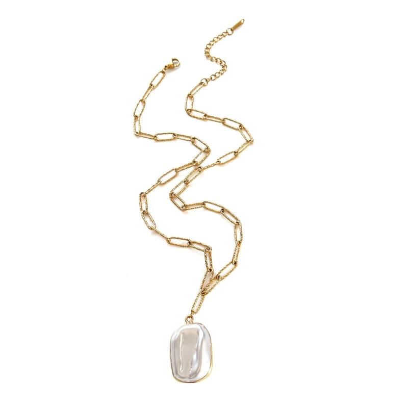 French Inspired Adjustable Layering Necklace With Imitation Pearls Stainless Steel Lightweight Jewelry Gift for Women