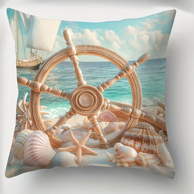 

Ocean Summer Pillowcase Beach, Shell, Rudder PillowcaseSuitable for sofa car bedroom decorative cushion cover pillow cover 16x16Inch