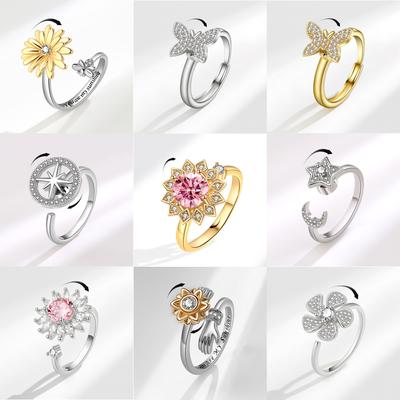 Modischer, verstellbarer, drehbarer Ring mit Sonnenblumenmotiv, hochwertiges Gefühl der Einfachheit, Mori-Hände umarmen personalisierten Fingerring, Handschmuck