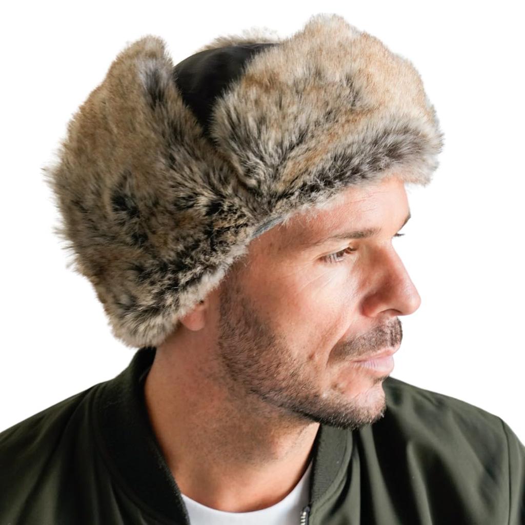 ICHIYON Aviator Flight Pilot Flight Hat for Men and Cold Weather Fur Winter Boa Cap with Ear Flaps [14+ PLUS] Heat-Generating, Water-Repellent Cap,