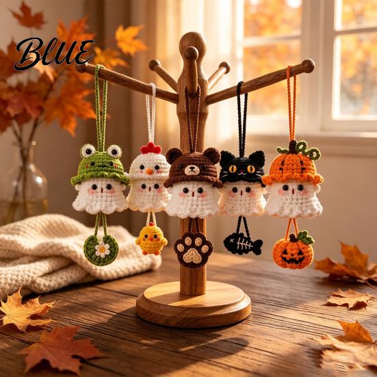 Holiday Party Favors Halloween Crochet Ghost Hanging Decoration Handmade Ornament for Car Cartoon Pendant Rearview Mirror Knit Yarn Decor