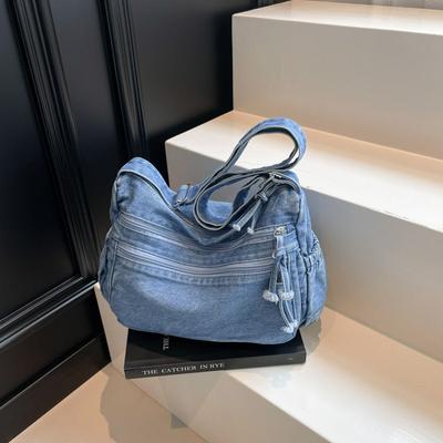 Borsa in denim rilassata e in stile retrò Borsa casual monospalla di grande capacità Borsa a tracolla per pendolari