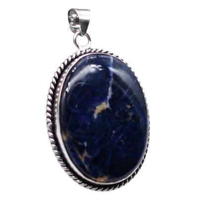 Sodalite Natural Gemstone Antique Silver Plated Pendant 2" J 1032