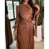 Herbst Winter Damen Glitzer Raffung Band Abendkleid Partykleid für Damen Europäischer Amerikanischer Stil Grenzüberschreitende Kleidung