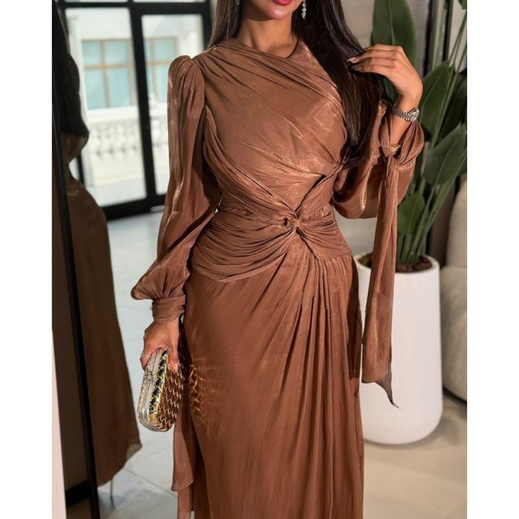 Herbst Winter Damen Glitzer Raffung Band Abendkleid Partykleid für Damen Europäischer Amerikanischer Stil Grenzüberschreitende Kleidung