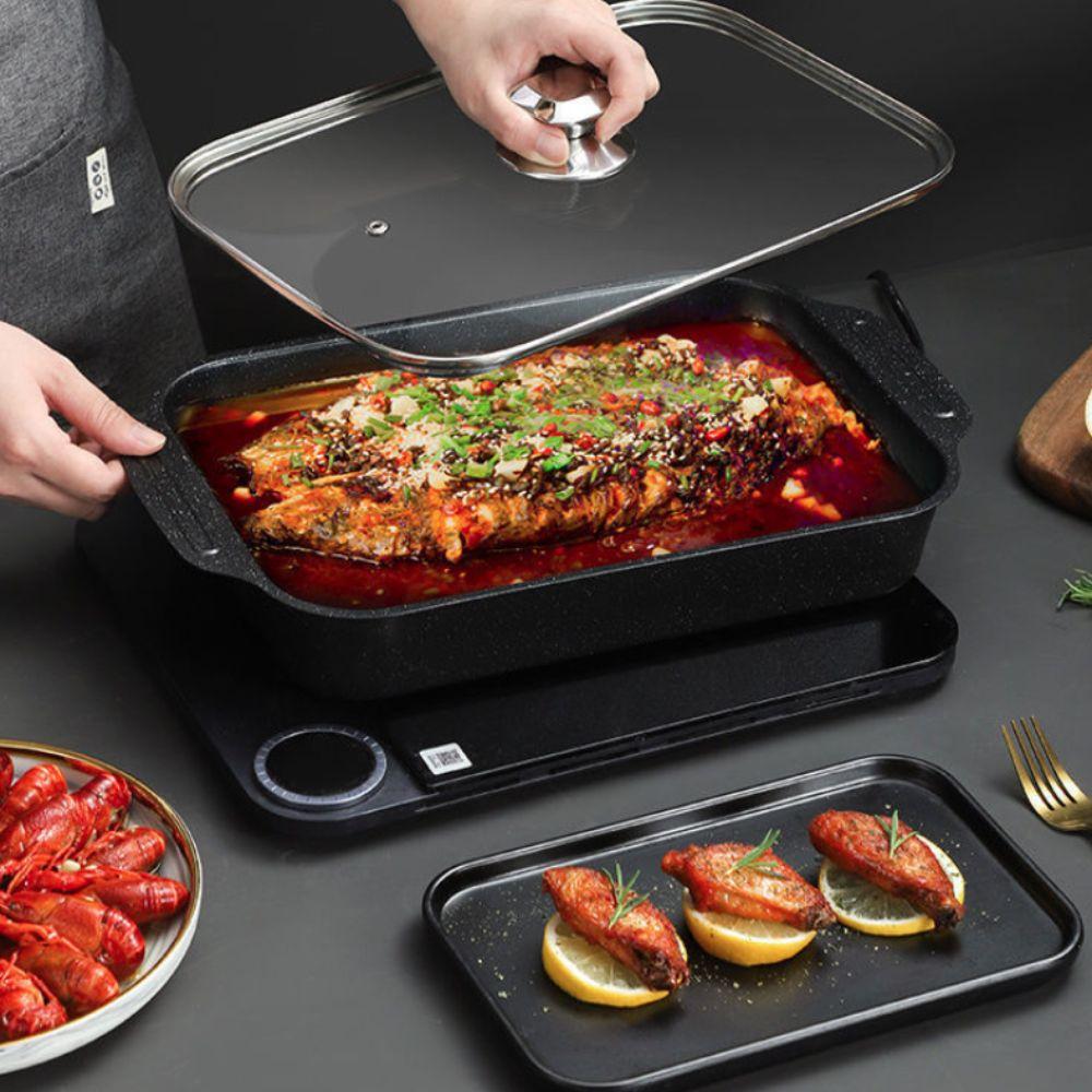 Non-Stick Grilling Pan Carbon Steel Grilled Fish Plate Universal BBQ Serving Tray Hotpot