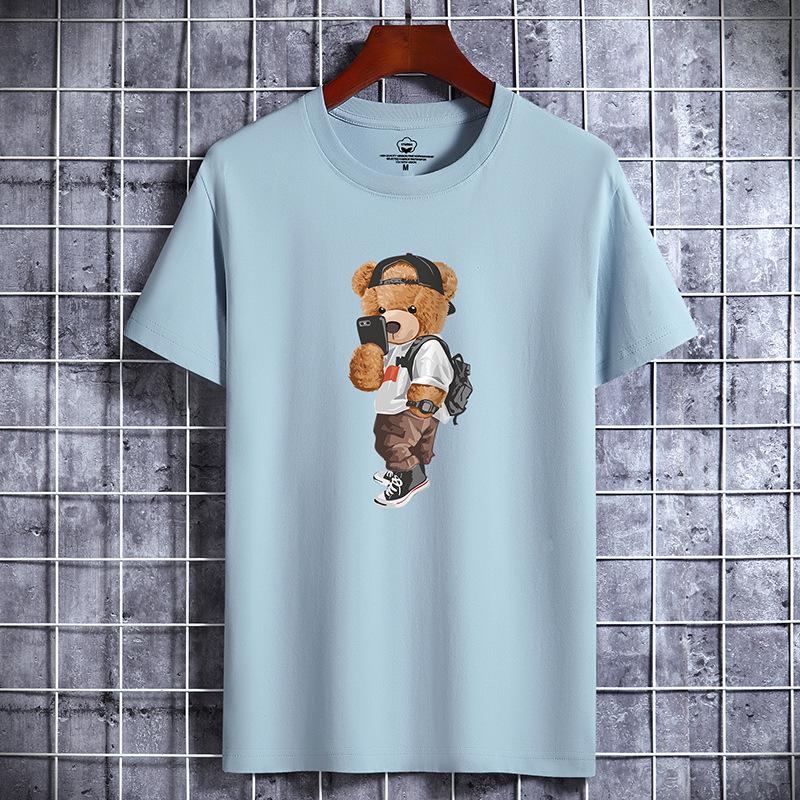 Pánské trendy bavlněné tričko volného střihu s potiskem - Krátký rukáv