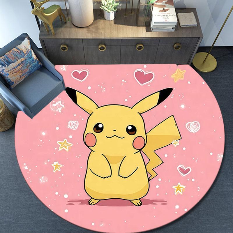 Pikachu,Round Area Rug,Carpet Rug for Living Room Bedroom Sofa Playroom Decor,Non-slip Floor Mat