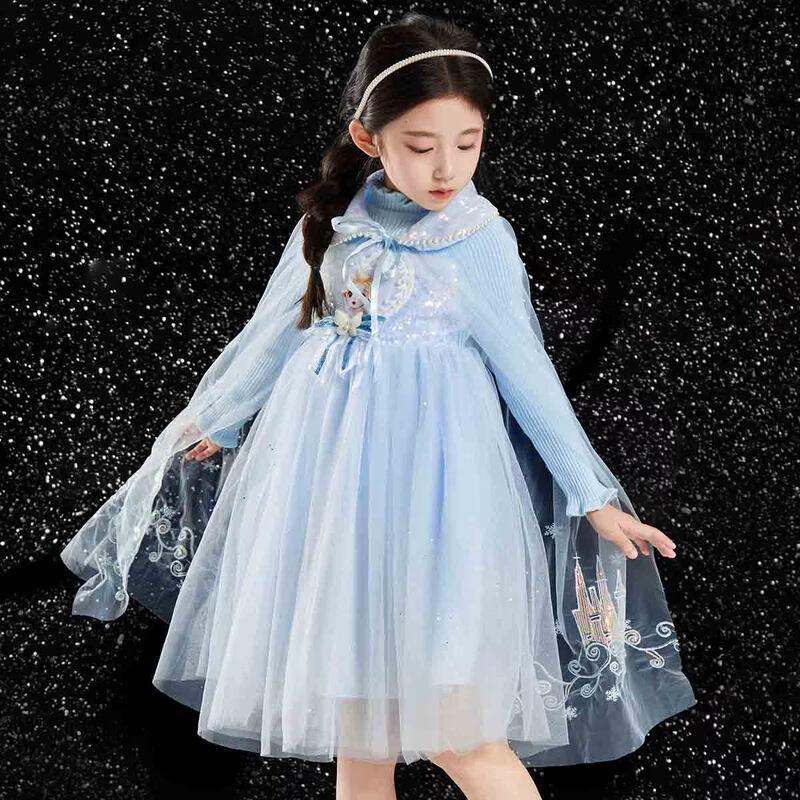 Girl's Princess Print Dress with Shawl