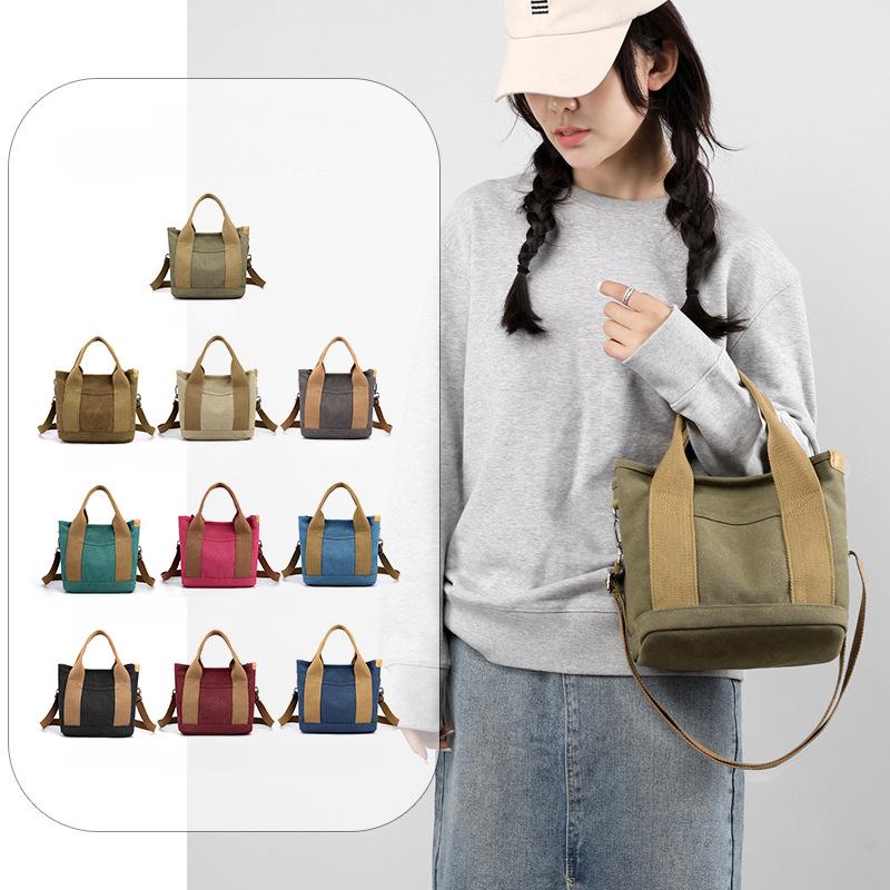 Thickened Thousand-layer Canvas Single Shoulder Handbag Crossbody Bag Large Capacity Multi-compartment Commuter Bag Small Handbag for Going Out