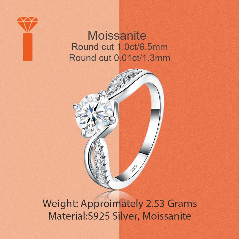 Spot Inventory Available 1ct Round Cut Moissanite Solitaire Engagement Ring Twist Split Pave Shank S925 Silver Elegant Rings