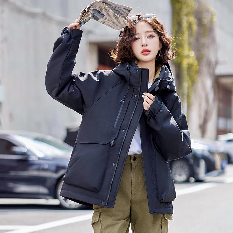 Women's Hooded White Duck Down Winter Puffer Jacket - Short, Warm, Comfortable, Thickened for Outdoor Use