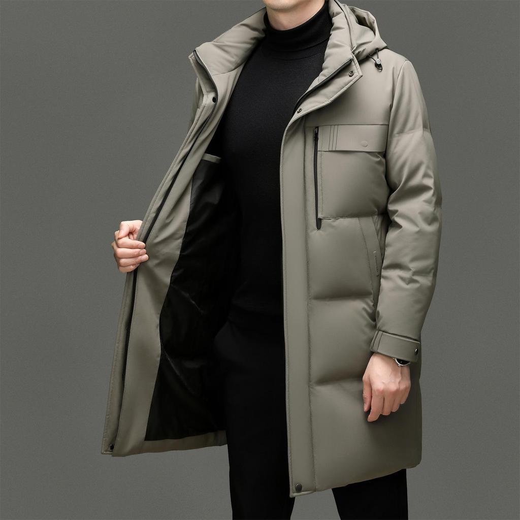 Men's Casual 90% White Duck Down Hooded Jacket - 2025 Winter Middle-aged Business Outerwear