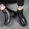 Men's Versatile Work Boots, Casual Shoes, Thick Soled Pure Black High Top Boots for Men