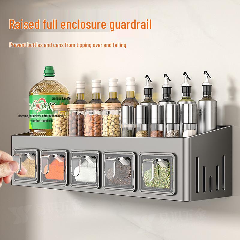 Punch-Free Wall-Mounted Kitchen Storage Rack & Spice Organizer Set