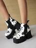 Botines de Mujer con Estampado de Vaca, Suela Súper Gruesa, Combinación de Colores, Estampado de Cebra, Plataforma Alta Impermeable, Banda Elástica para el Pie