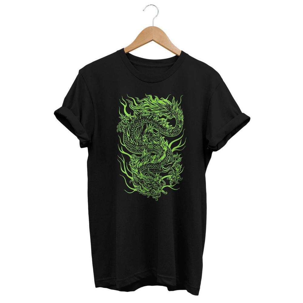Green Dragon T-shirt, Japanese Aesthetic, Tattoo Art Outfit, Edgy Clothing,
