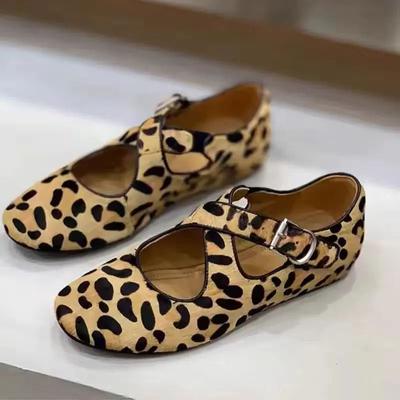 Woman Chic Leopard Print Flat Shoes Retro Round Cross Strap Grandma Single Shoes 2024 Autumn New Comfort Soft Sole Flat Shoes