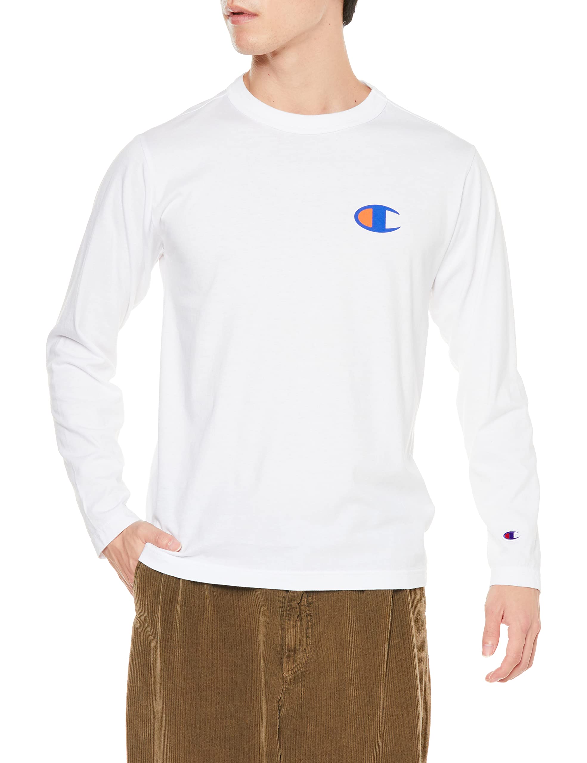 

Champion Long Sleeve Crew Back Script Graphic Size L Men s T-Shirt, Neck, 100% Cotton, One-Point Logo, Print, Logo, Print, Basic, C3-W407, White, белый