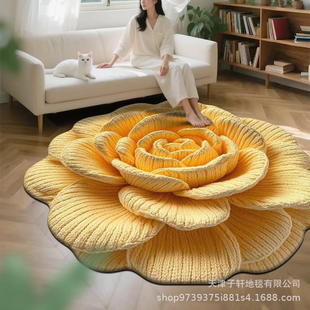 3D Flower Living Room Decoration Carpet Bedroom Bedside Carpet Bathroom Absorbent Mat
