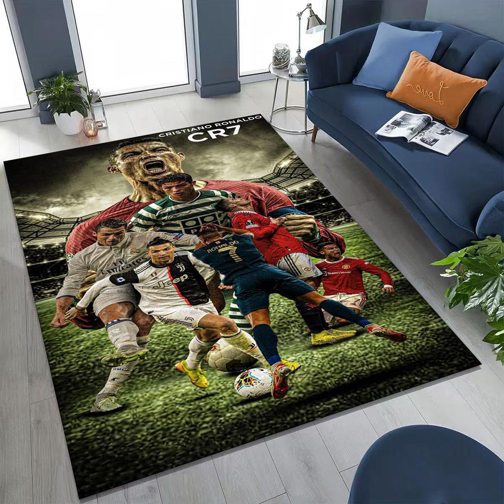 3D Goat Football Star R-Ronaldo Cartoon Art Carpet Rug for Bedroom Living Room Sofa Home Doormat Decor,Large Non-slip Floor Mat