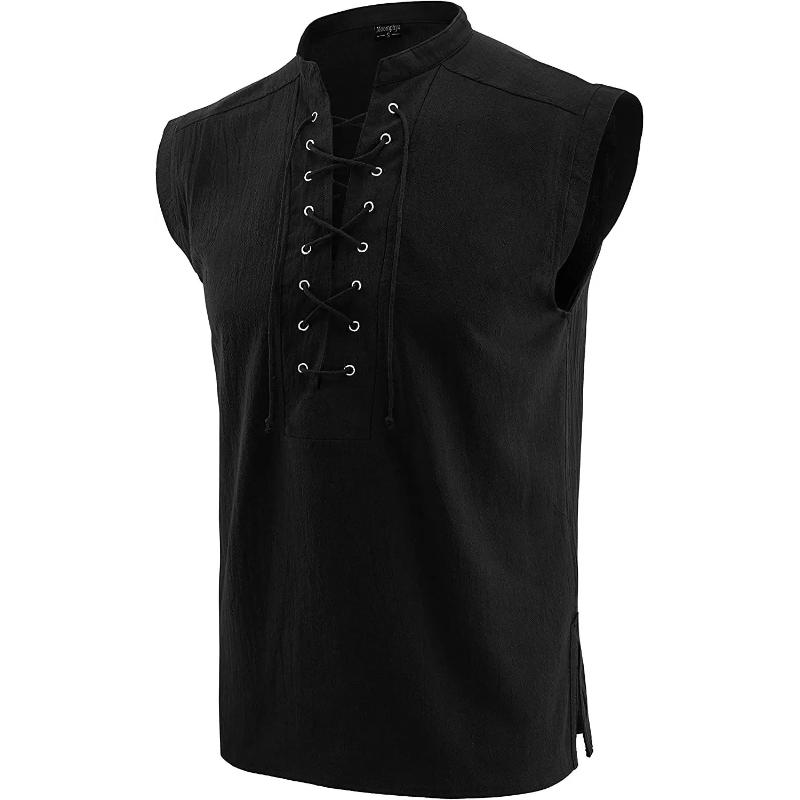 

Sleeveless Tank Top Men Men S Medieval Clothing Sleeveless Tie Stand Ollar Shirt Vest Gothic Fashion Playeras Para Hombres S чёрный