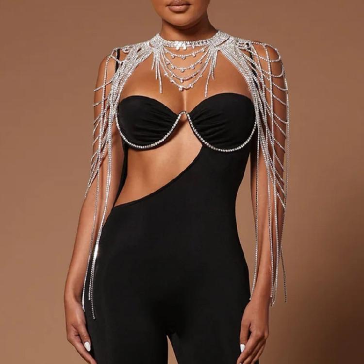 Sturdy Rhinestones Body Chain With Adjustable Closure Layered Fringe Body Jewelry For Dance Event And Red Carpets