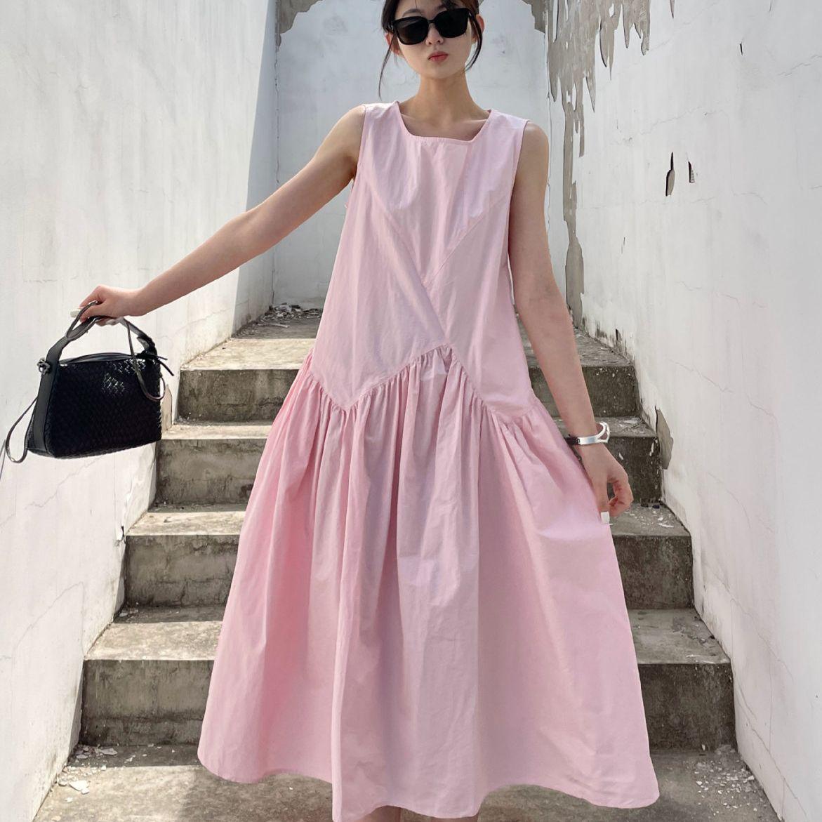 

Pink French Gentle Wind Sleeveless Dress Summer New Design Age Reducing Long Vest Skirt S