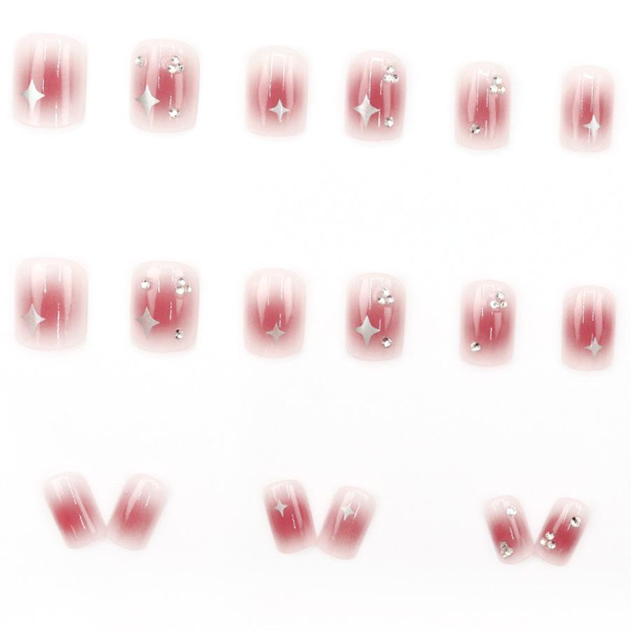 24 Pieces The new sweet Internet celebrity Xingmang ice transparent blush pink diamond model explodes cute fashion white 24 pieces wearing armor