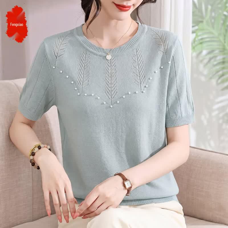 Elegant Mom s Summer Knit Short Sleeve T-Shirt XL