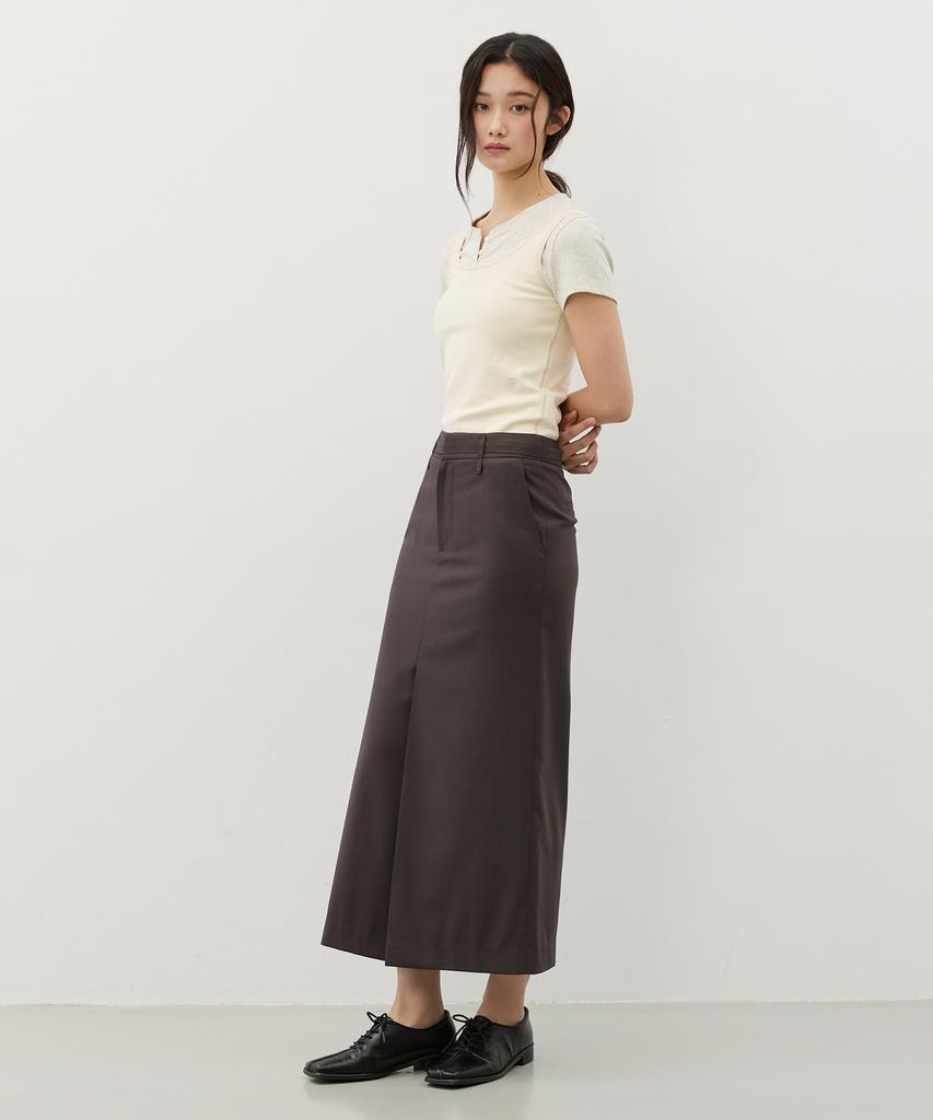 City Breeze Strap Tailored Long Skirt_Dark Brown