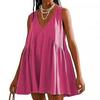 2025 European & American Women's V-Neck Sleeveless Pleated Pocket Dress - Spring/Summer Trend