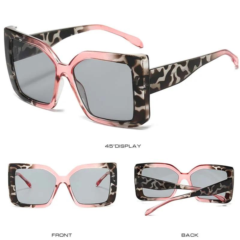New Large Frame Oversized Square Sunglasses with Gradient Lenses Versatile Color Contrasting & Leopard Print Frames Glasses