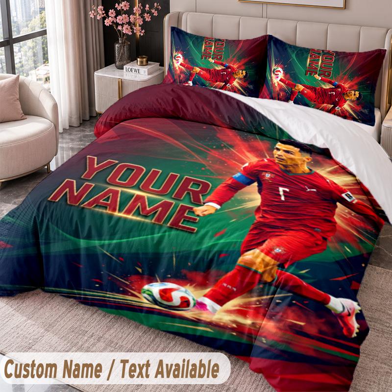 Cristiano Ronaldo Printed Bedding Set Custom Name Text 1 Duvet Cover 2 Pillowcases For Bedroom