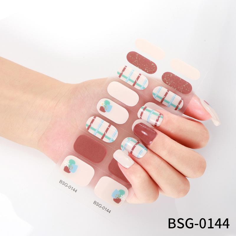 16 finger gelnagelklistermärken schackrutiga japanska och koreanska semi-härdade nagelklistermärken gelnagelklistermärken