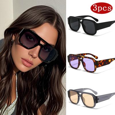 3-pak Modne Damskie Okulary Przeciwsłoneczne z Podwójnym Mostkiem Duża Oprawka Kolorowe Soczewki UV400 Luksusowy Design Okulary