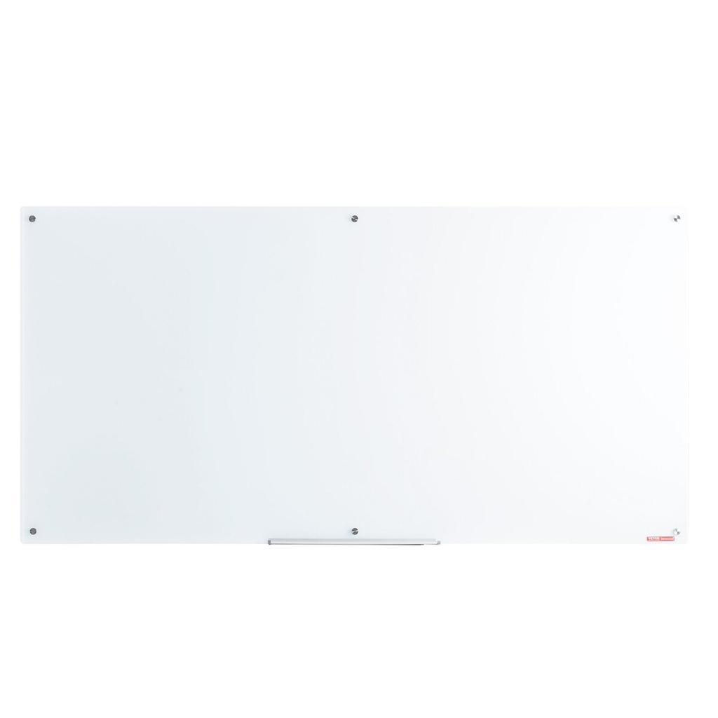 Magnetic Glass Whiteboard, Dry Erase Board 72"x36", Wall-Mounted Large White Glassboard Frameless, with Marker Tray, an Eraser and 2 Markers, White