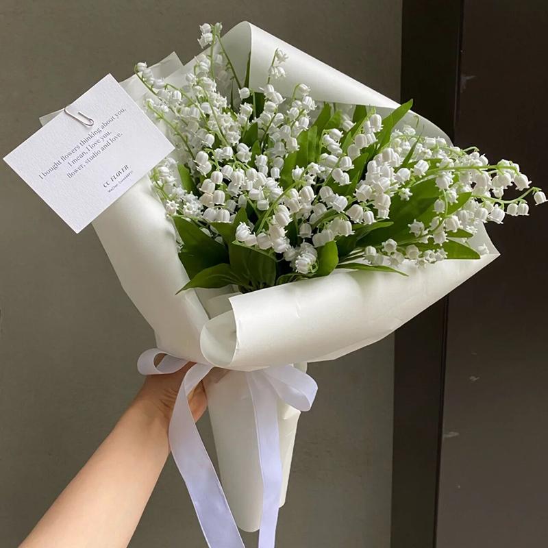 6pcs White Bellflower Artificial Lily Valley Orchid Flower For Home Garden Decoration Wedding Party Bride Bouquet Fake Plant