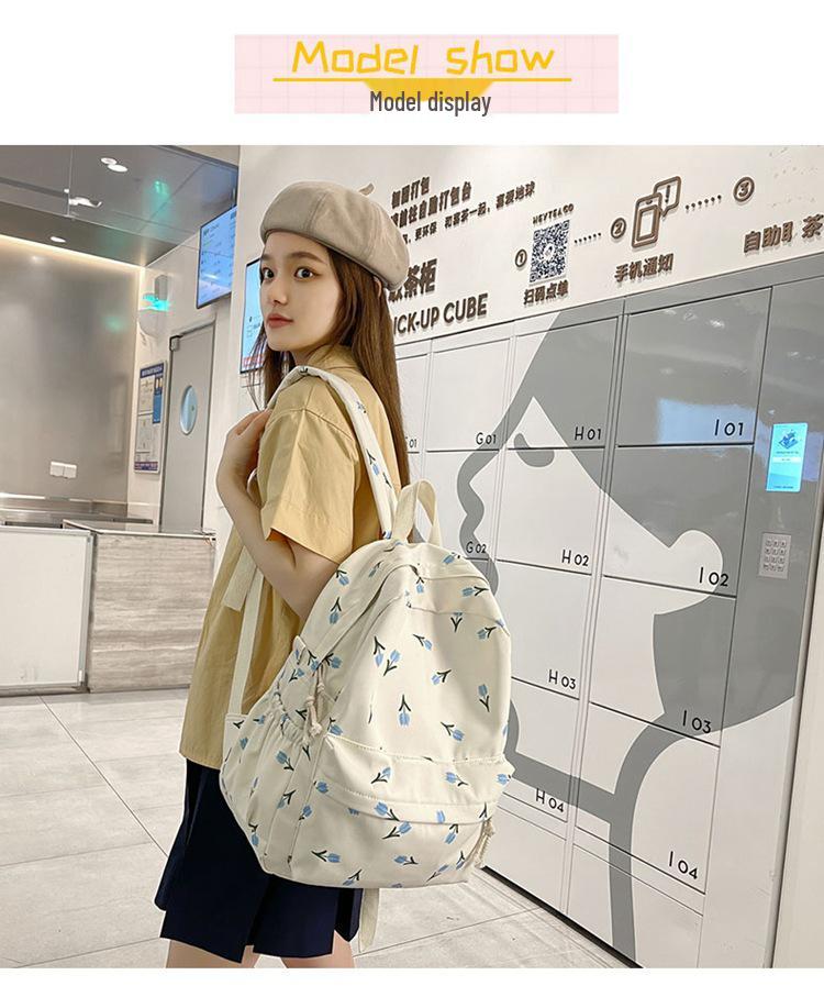 Japanese-Style Floral Backpack for Girls: Fresh, Lightweight, Perfect for Junior High To College Students