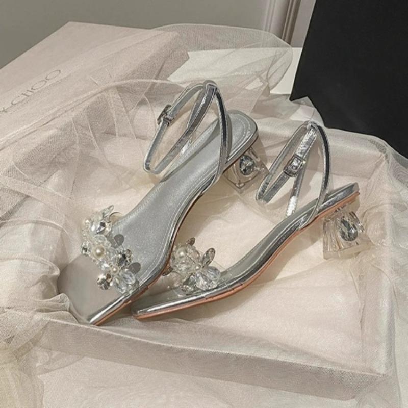Sandali Scarpe da Donna Nuove Punta Quadrata Spessa Monocinghia Tacchi Alti