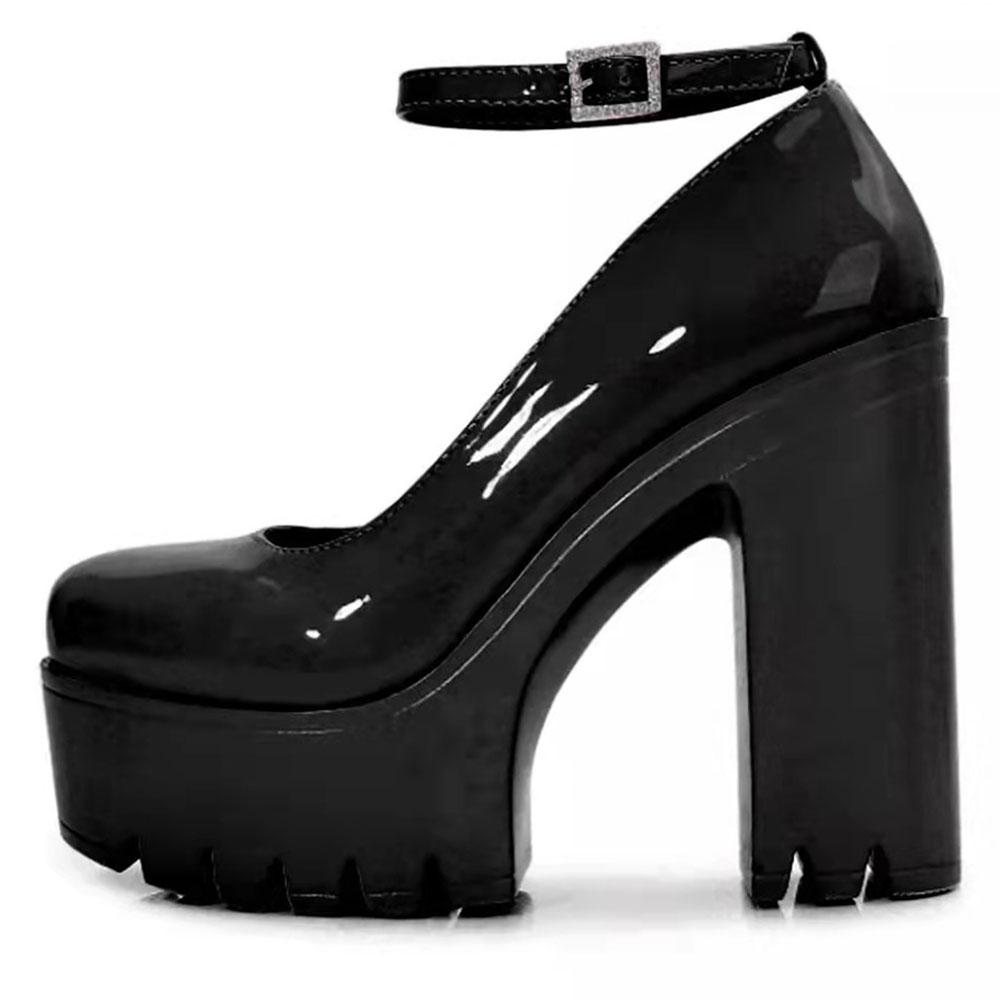 Pantofi cu toc înalt și platformă pentru femei, sexy, cu vârf pătrat, tocuri groase și blocuri, cu strasuri, pentru petrecere, mărimea mare 42