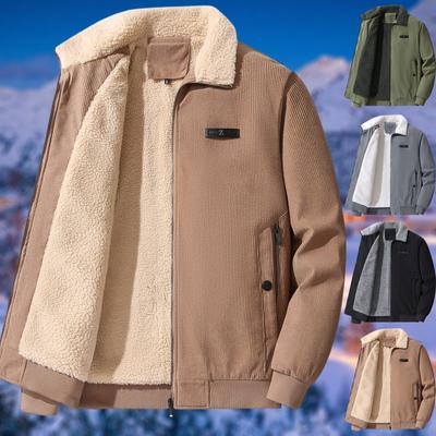 Men's Casual Multi-pocket Corduroy Fleece-lined Jacket With Zipper And Lapel Warm Top