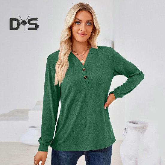 

Женский весенне-осенний топ на пуговицах, пуловер с v-образным вырезом и длинными рукавами, однотонный, мягкий дышащий, повседневный, свободный, женский топ, блузка S вино красного