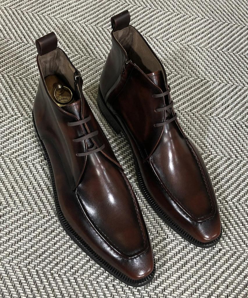 Joenshoe Holst Side Zipper Chukka Boots Red Brown