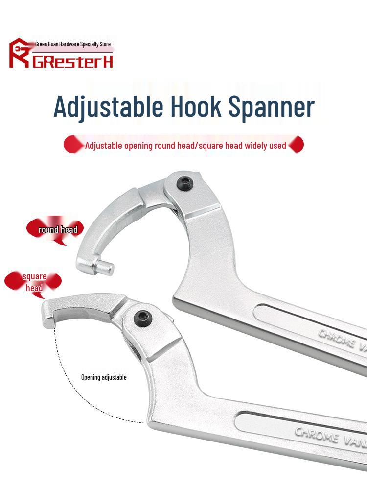 Adjustable Crescent Wrench Hook for Cylinder, Round Nut, Water Meter, Motorcycle Shock Absorber Adjustment