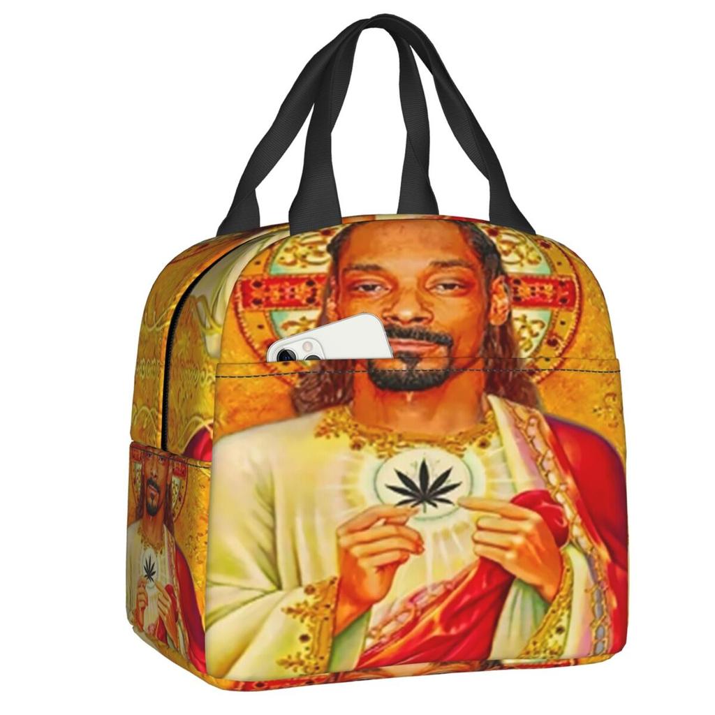 Custom Snoop Dogg Goes Jesus Insulated Lunch Bag Outdoor Picnic American Music Rapper Resuable Thermal Cooler Lunch Box Women