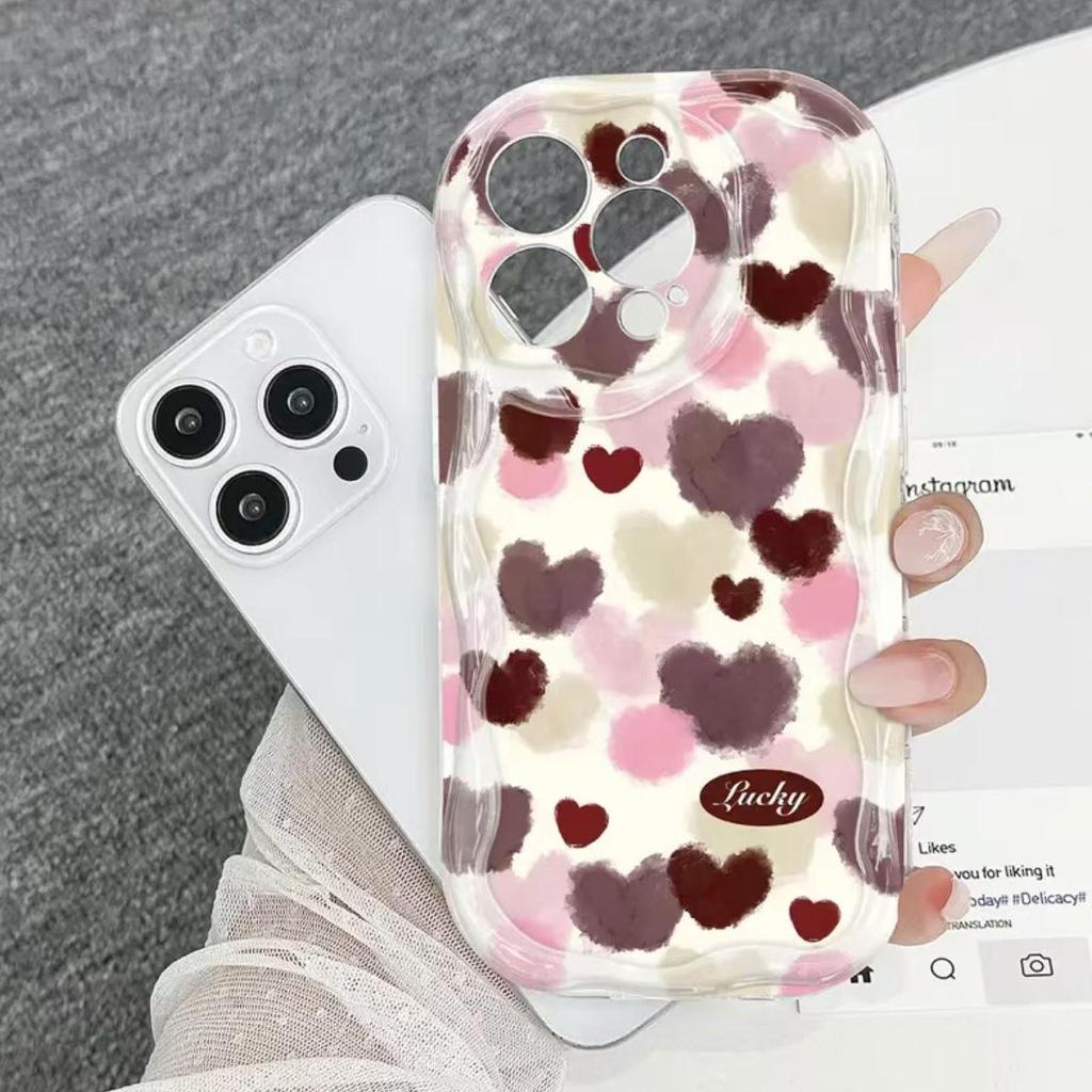 Custodia per Telefono Schermo Intero Crema Cuore d'Amore per iPhone 17 Pro Max/16/15/14/13 Pro