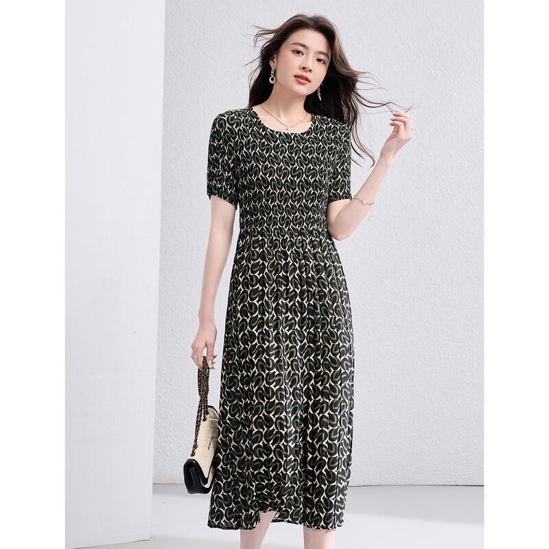 Oudif Women s Printed Pleated A-line Midi Dress XL