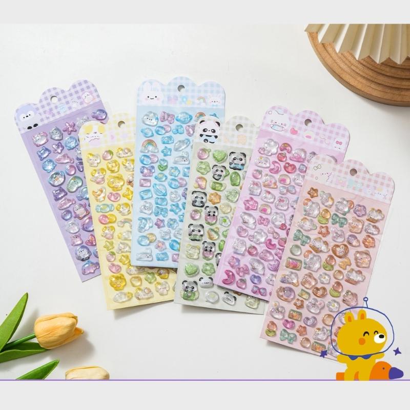 Cartoon Embossed Animal Sticker Waterproof PVC Resin Sticker for Notebook Phone Cover Card Making Kids Room Wall Art