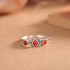 Adjustable Open Ring With Red Agate Wheat Motif Minimalist Vintage Boho Jewelry Women Men